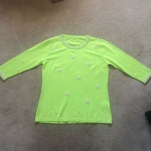 HEART ACCENT ITALIAN SWEATER .PEARL HEARTS EMBELLISHMENTS.LIME CHARTREUSE. S/M